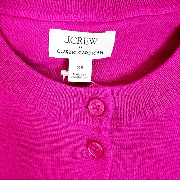 J. CREW FACTORY FUCHSIA PINK LONG SLEEVE CLASSIC CARDIGAN SWEATER SZ XS NWT - Picture 2 of 5